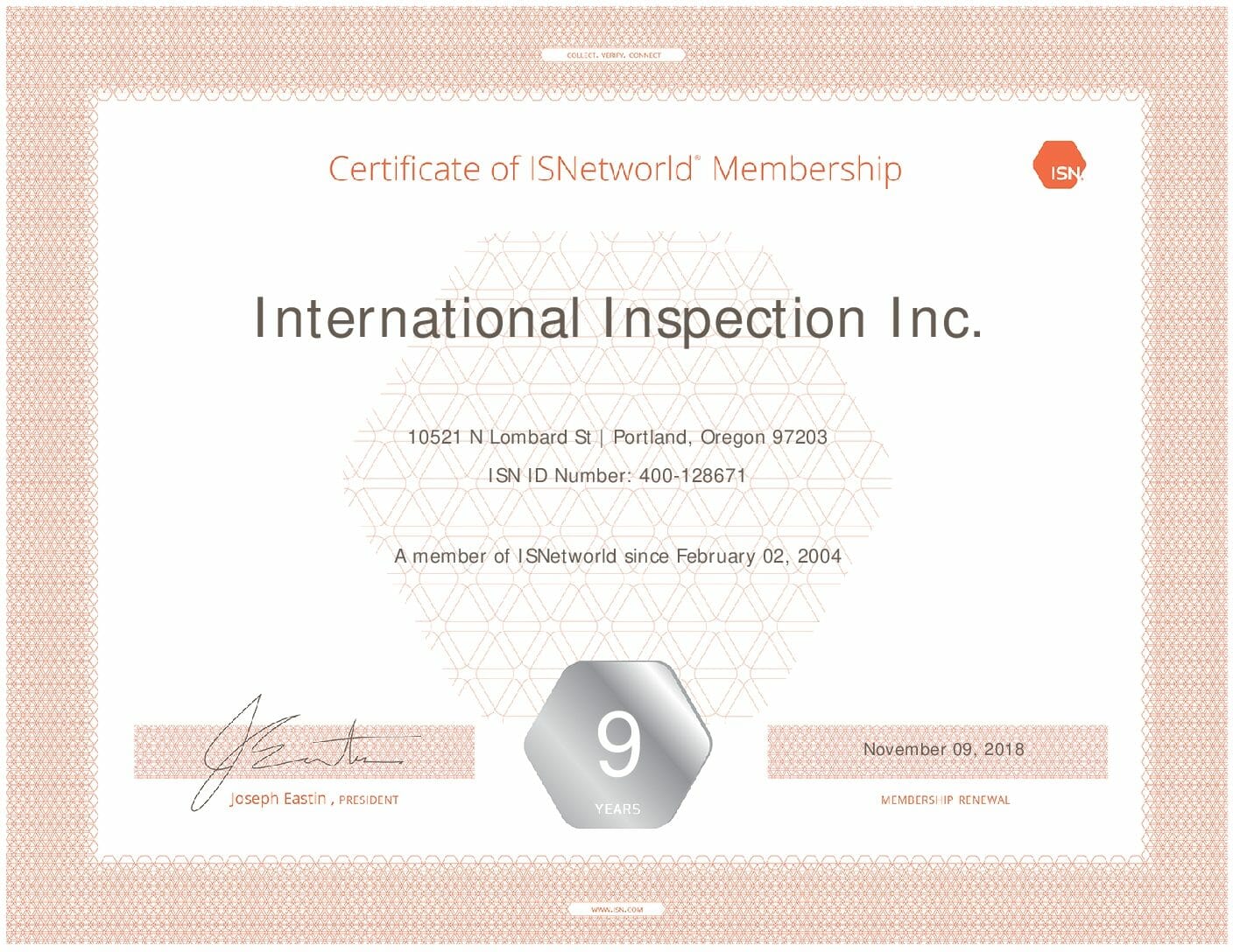 Certifications - International Inspection Inc